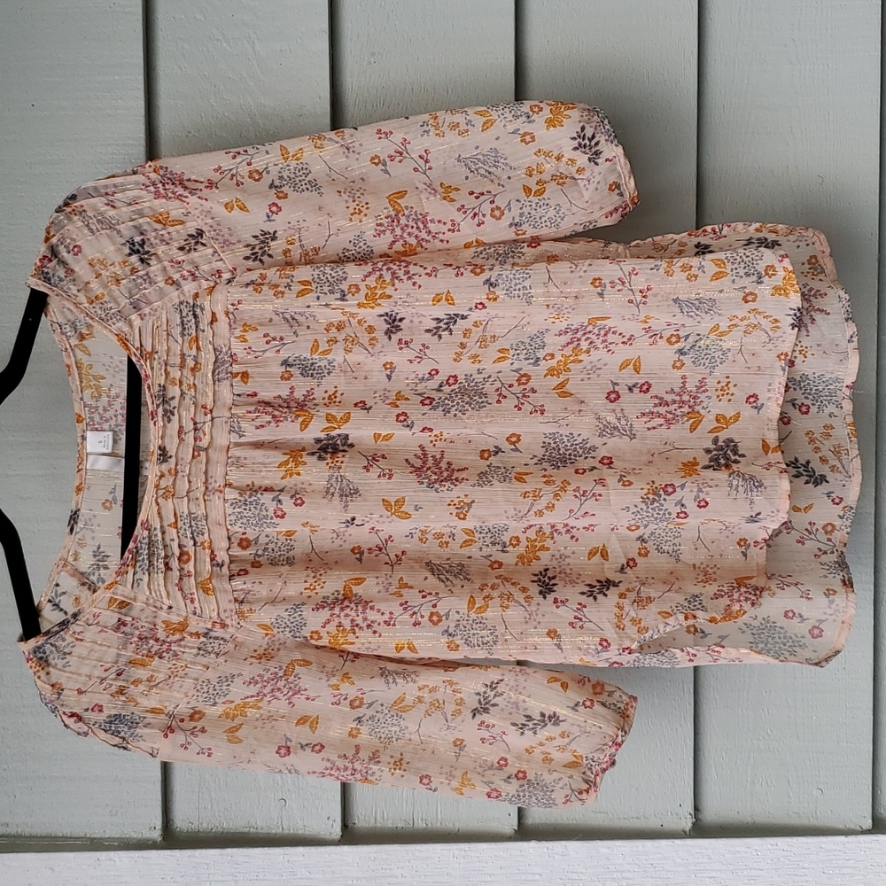 LC Shimmer Sheer Floral Long Sleeve Blouse